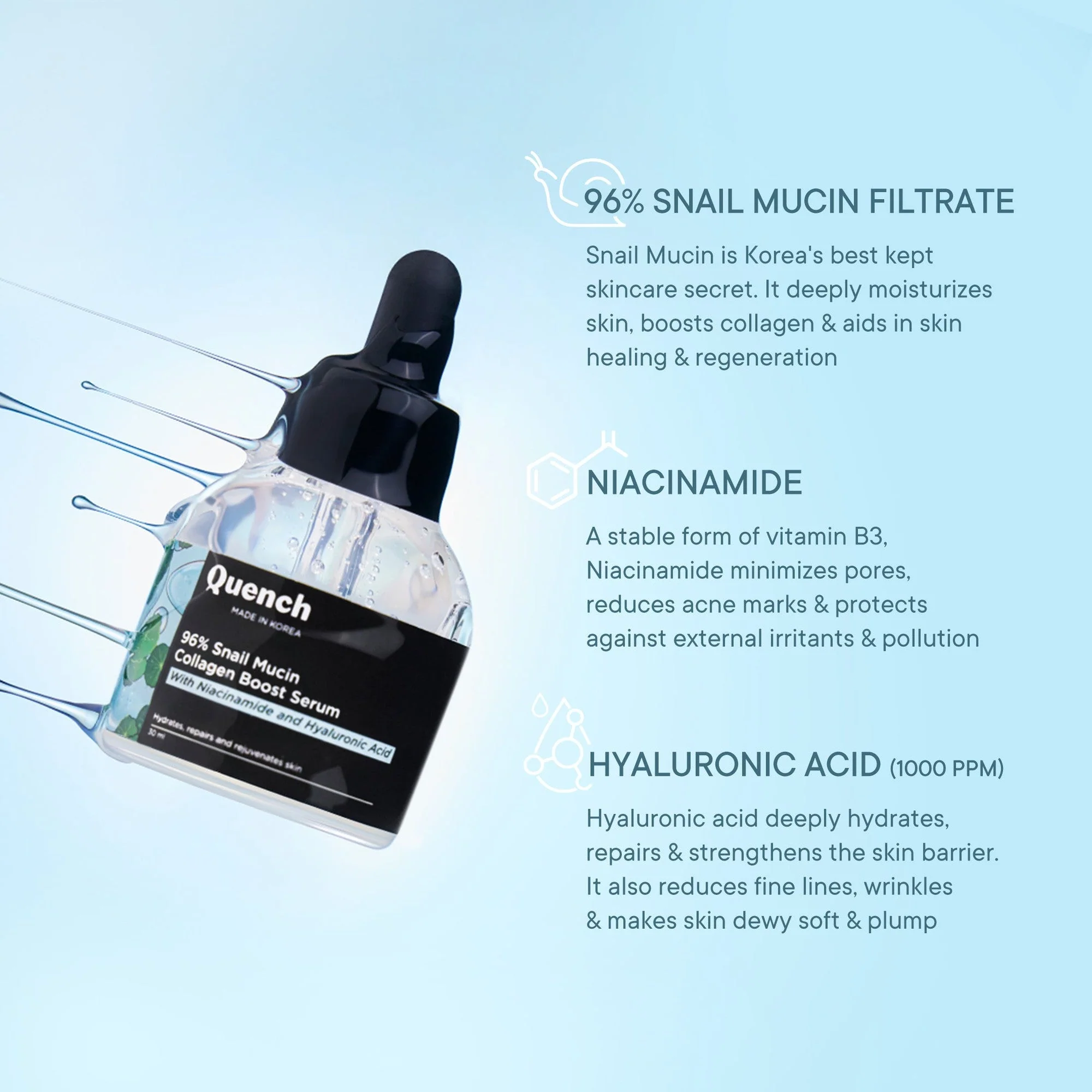 96% Snail Mucin Collagen Boost Serum with Niacinamide & Hyaluronic Acid - 30 ml - Image 3