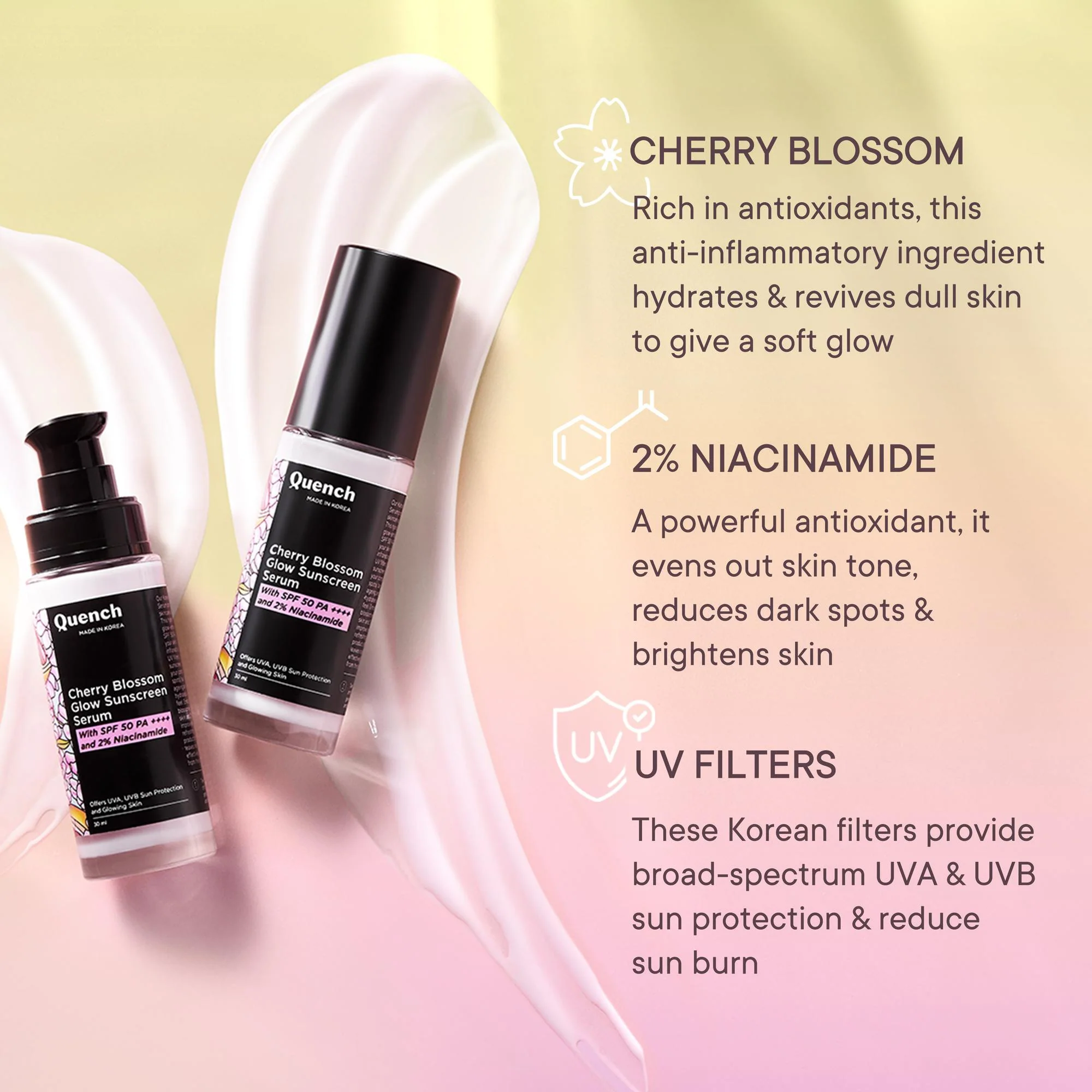 Cherry Blossom Glow Sunscreen Serum with 2% Niacinamide - Image 4